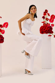 White Peplum Cotton Bustier Top