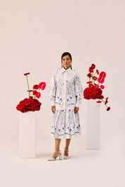 White Floral Print Cotton Shirt