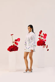 White Floral Printed Mini Skirt