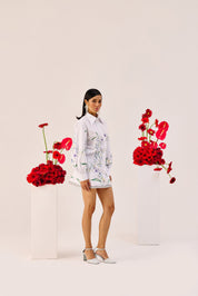 White Floral Printed Mini Skirt