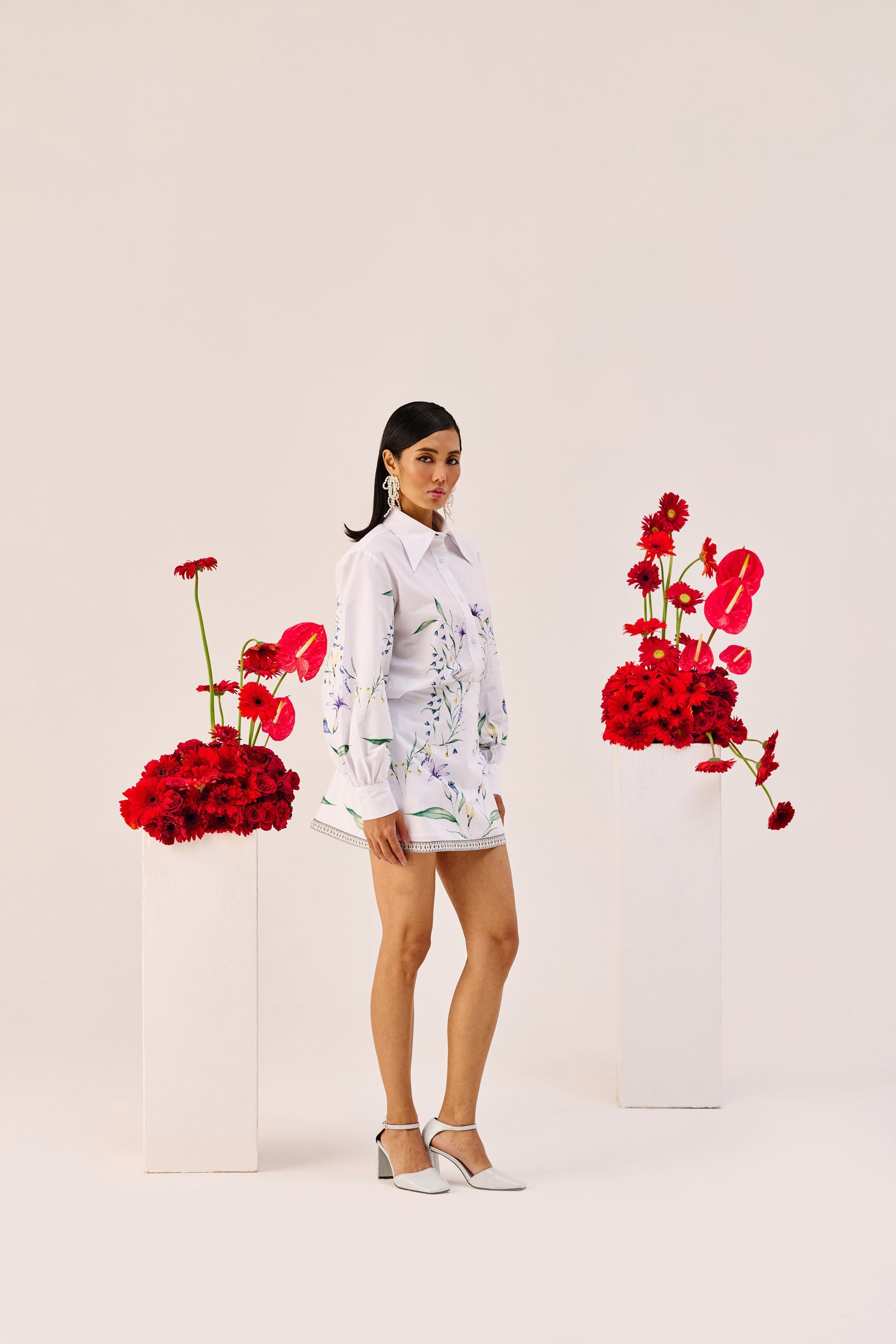 White Floral Printed Mini Skirt