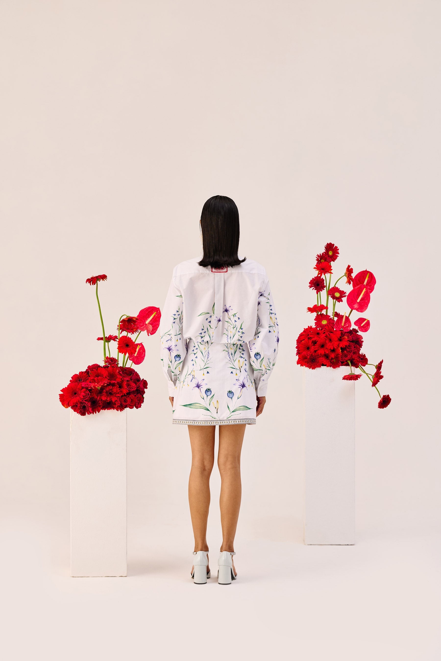 White Floral Printed Mini Skirt