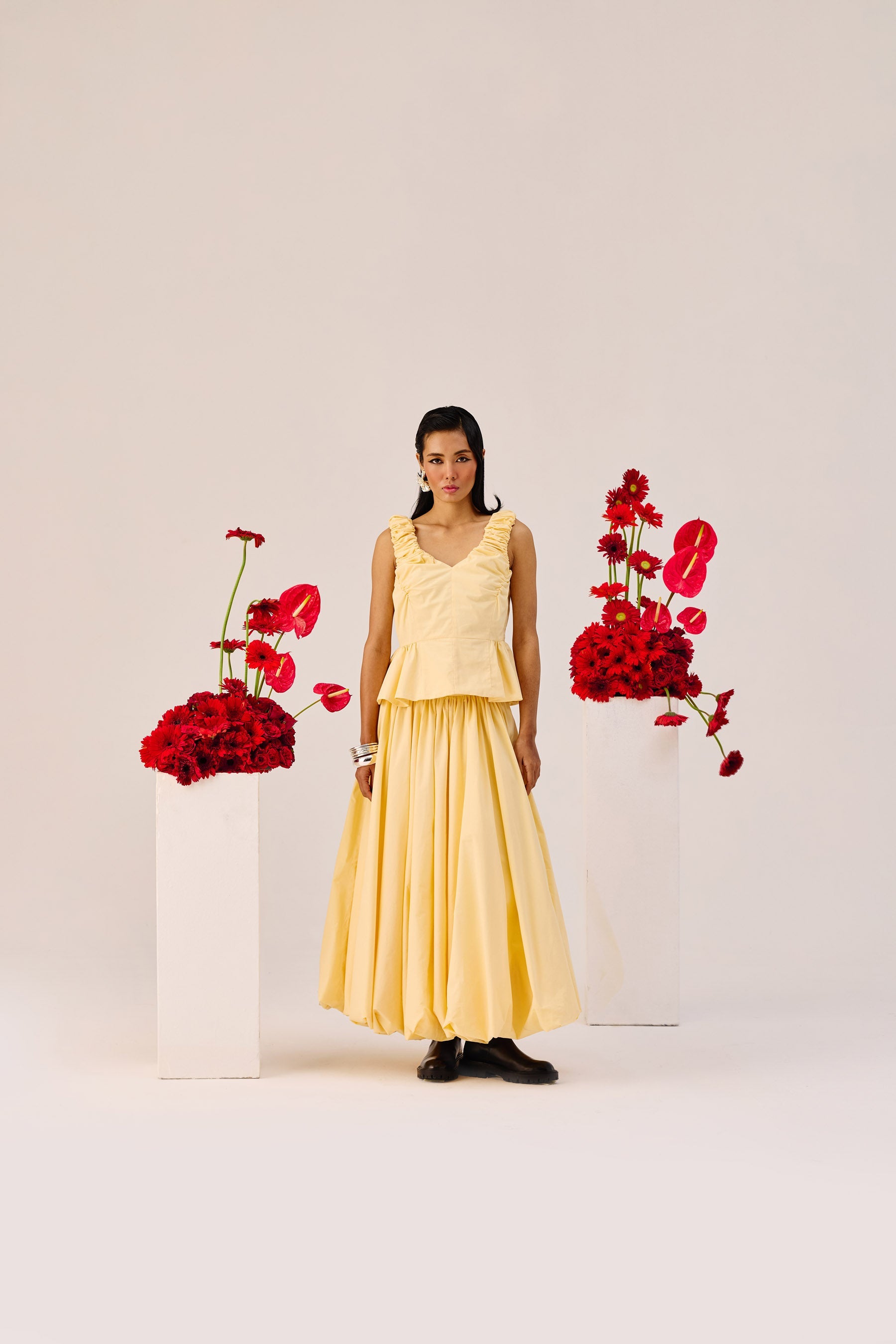 Yellow Ruffle Sleeveless Top
