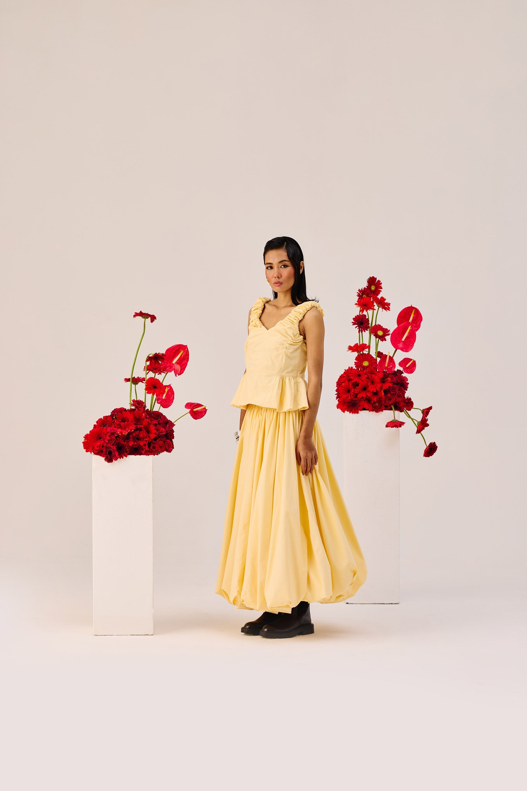 Yellow Flared Maxi Skirt