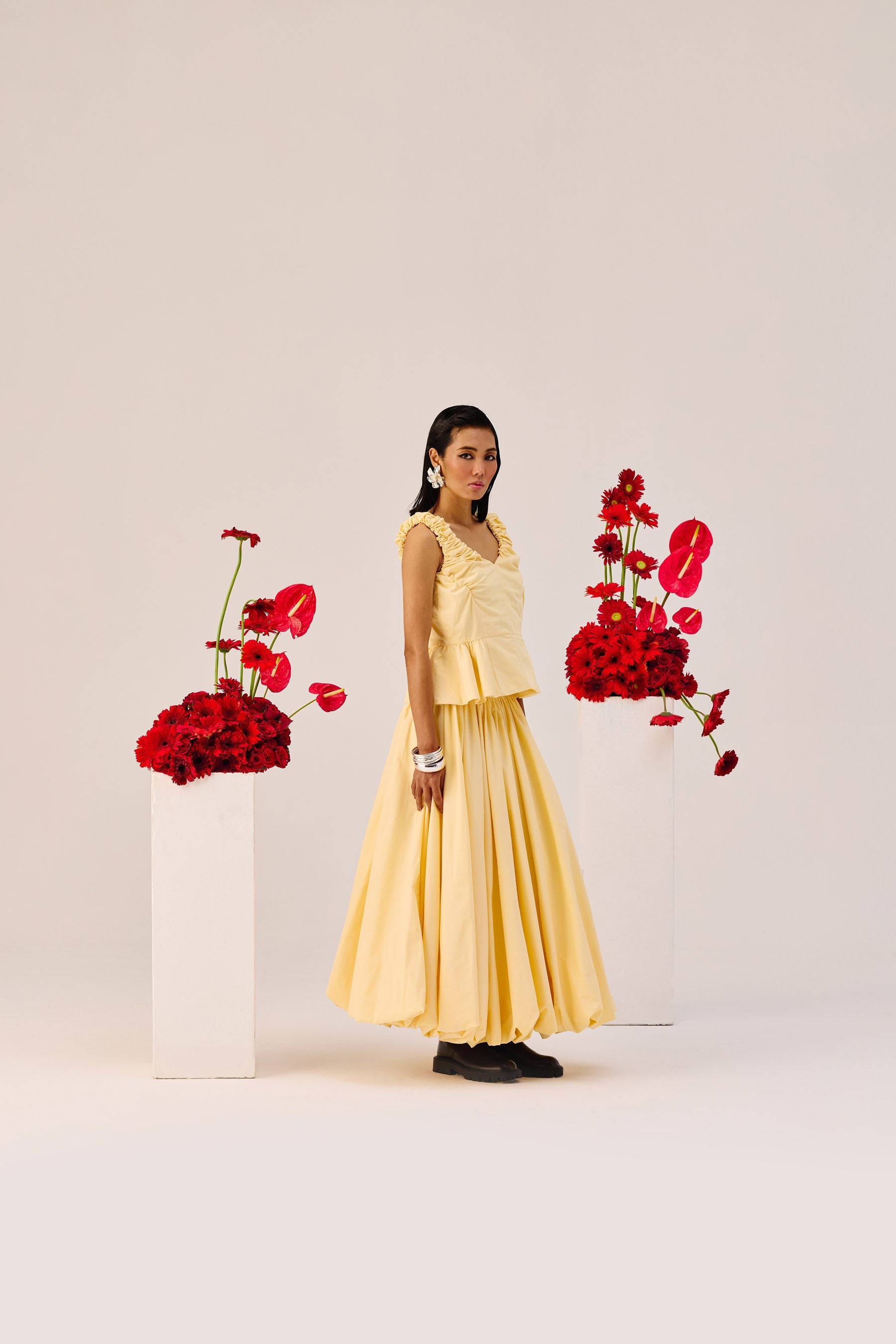 Yellow Flared Maxi Skirt