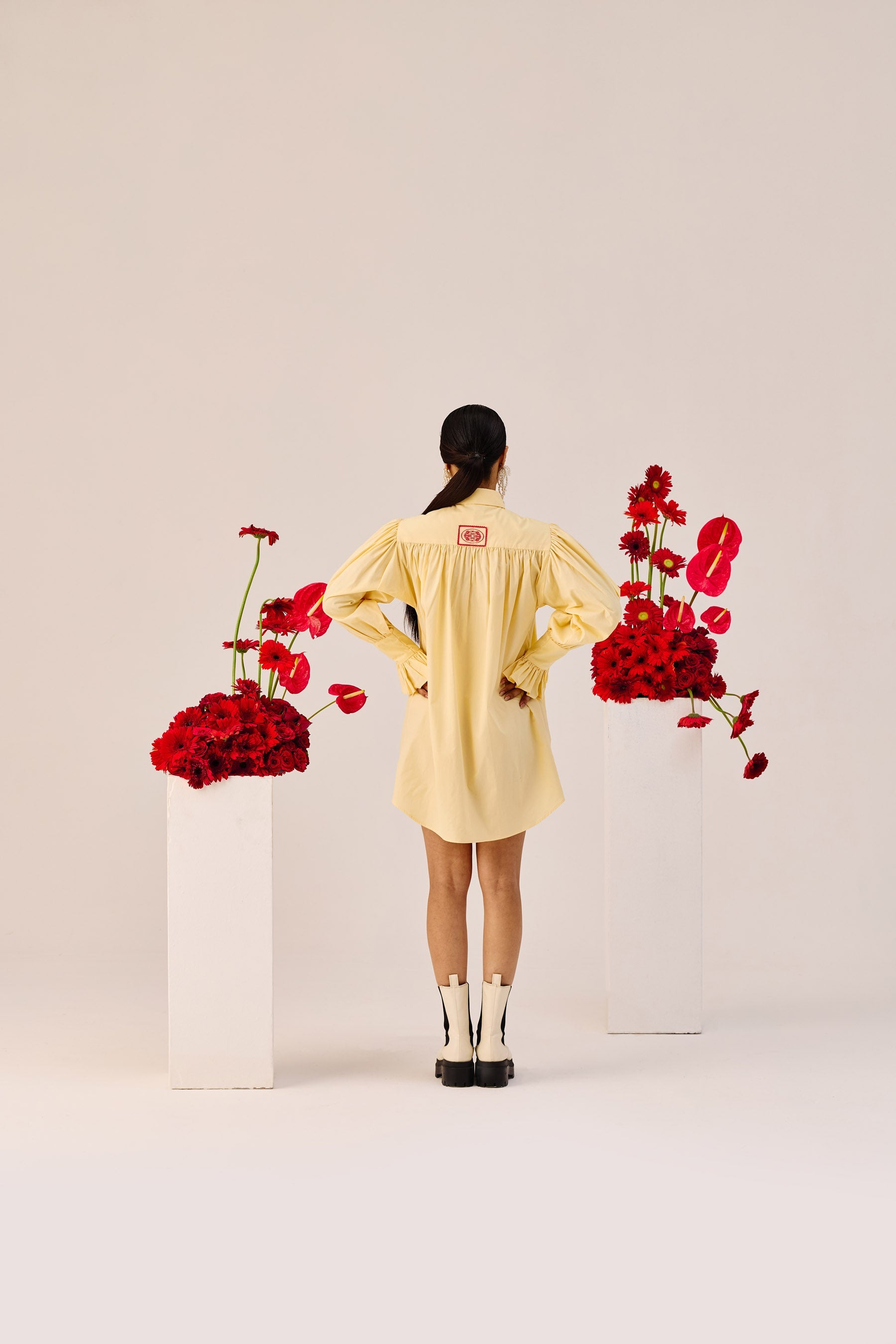 Yellow Oversized Cotton Shirt Dress