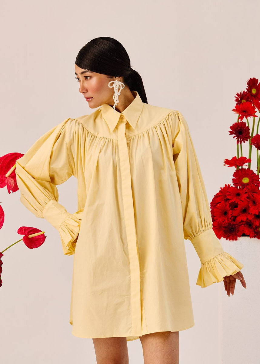 Yellow Oversized Cotton Shirt Dress