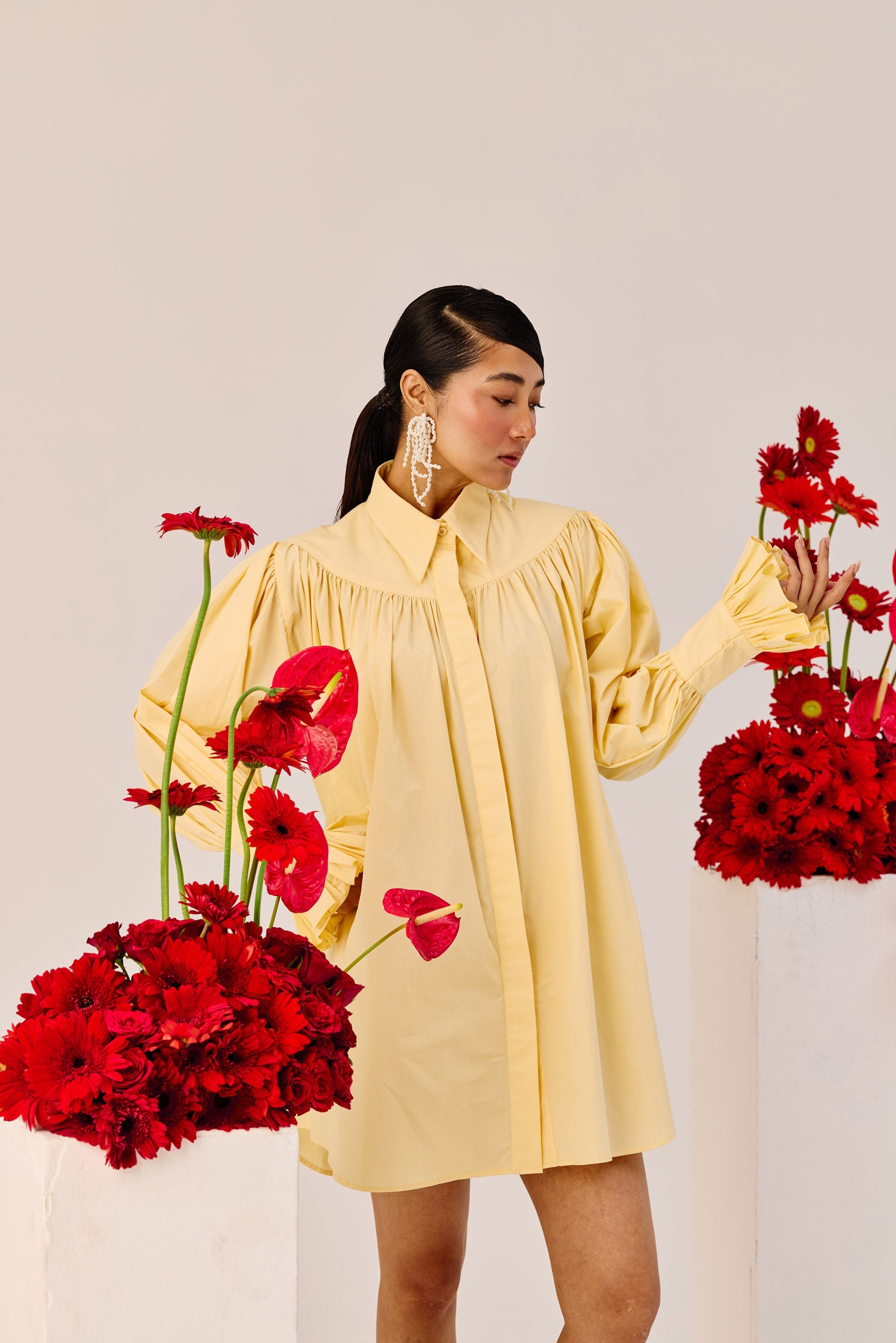 Yellow Oversized Cotton Shirt Dress