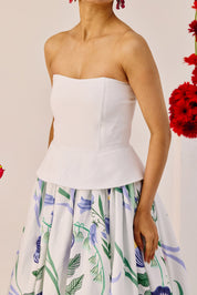 White Floral Strapless Maxi Dress