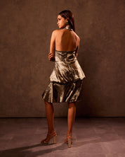 Gold Cross Strap Halter Tiered Bubble Dress
