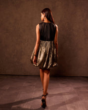 V Neck Bubble Hem Colour Block Mini