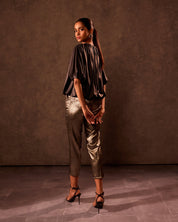 Black Lame Gathered Bubble Top