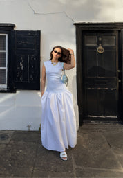 Blue And White Drop Waist Cotton Dress