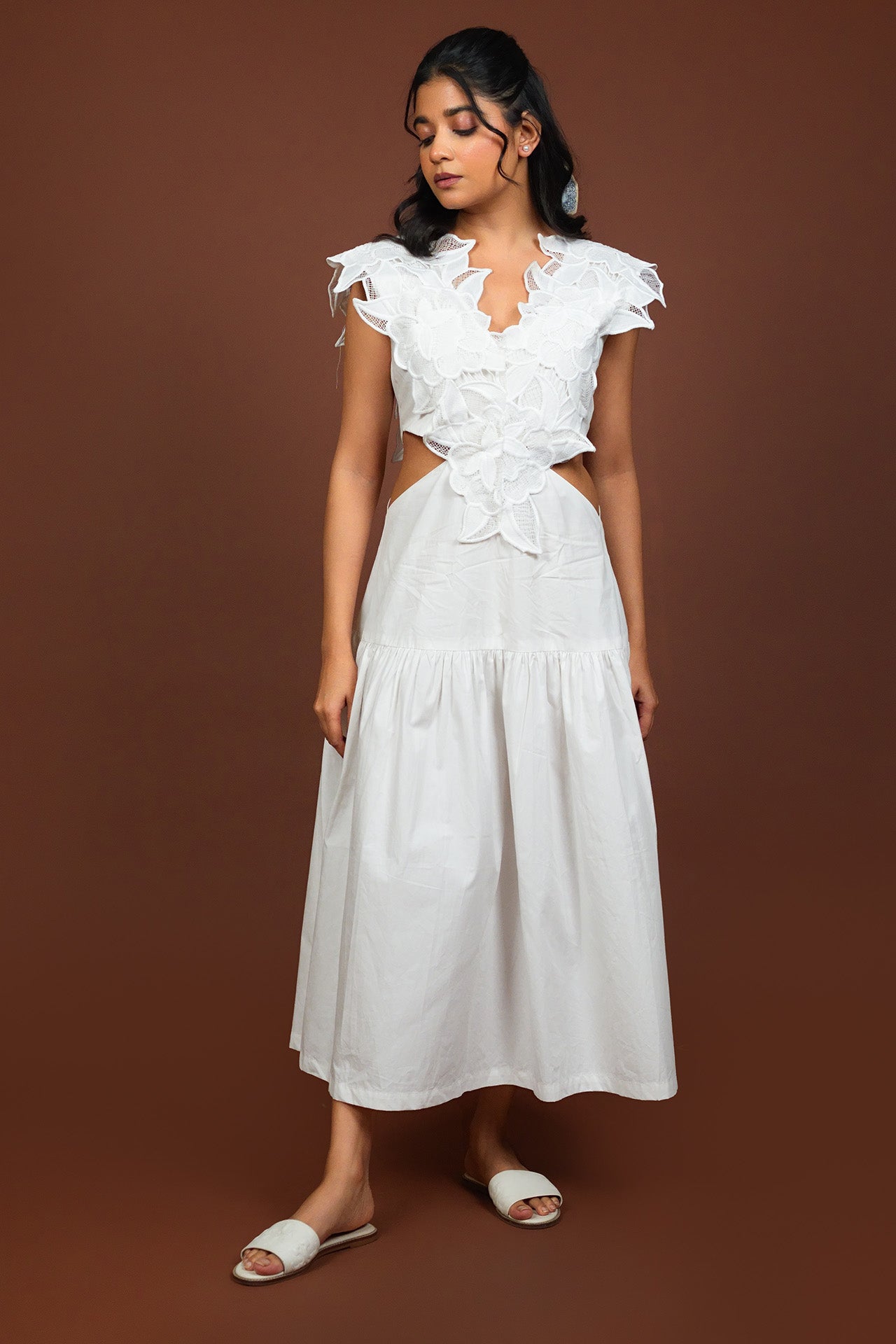 Sneha Adwani in Lacey Love Midi Dress
