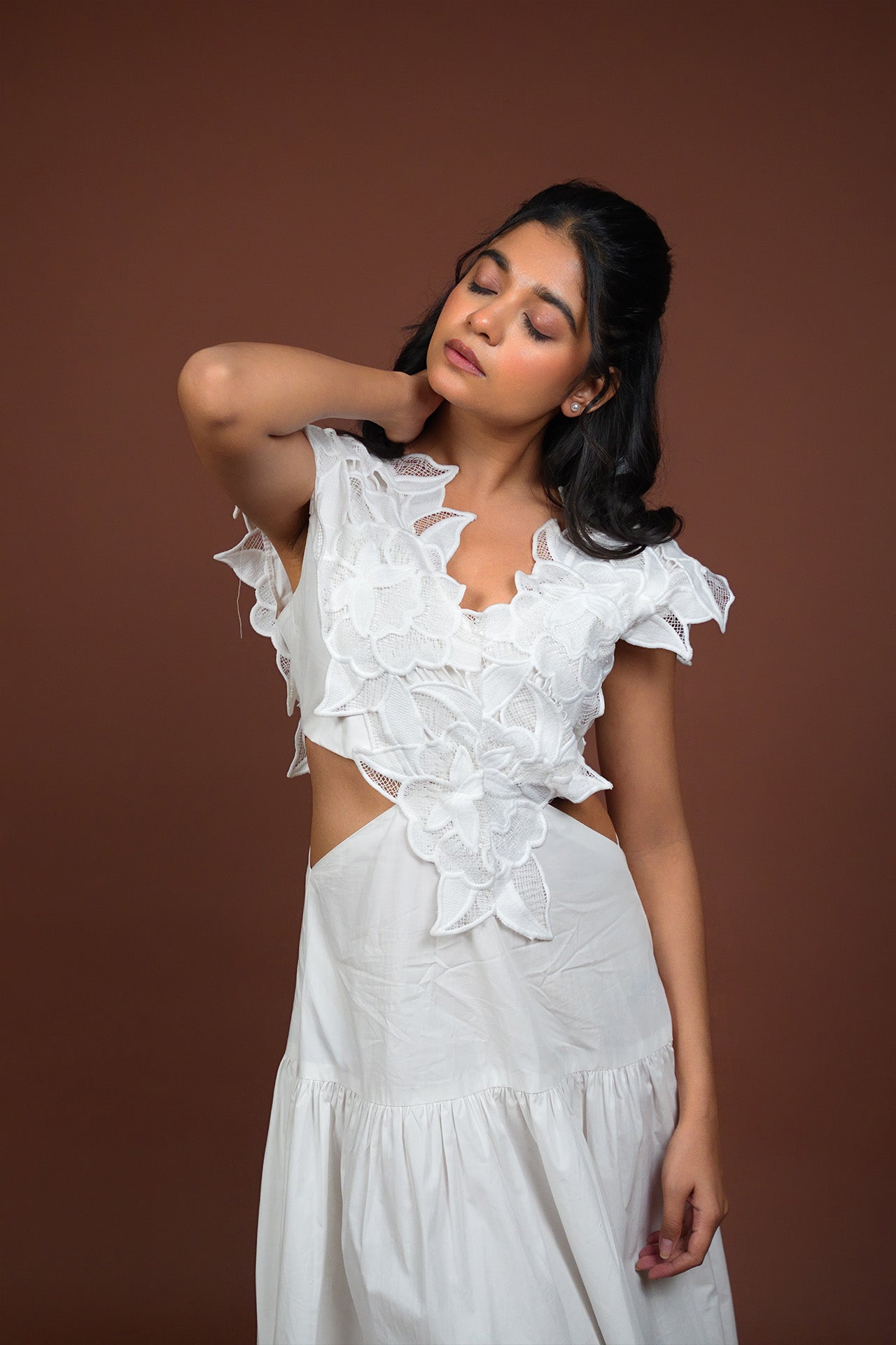 Sneha Adwani in Lacey Love Midi Dress