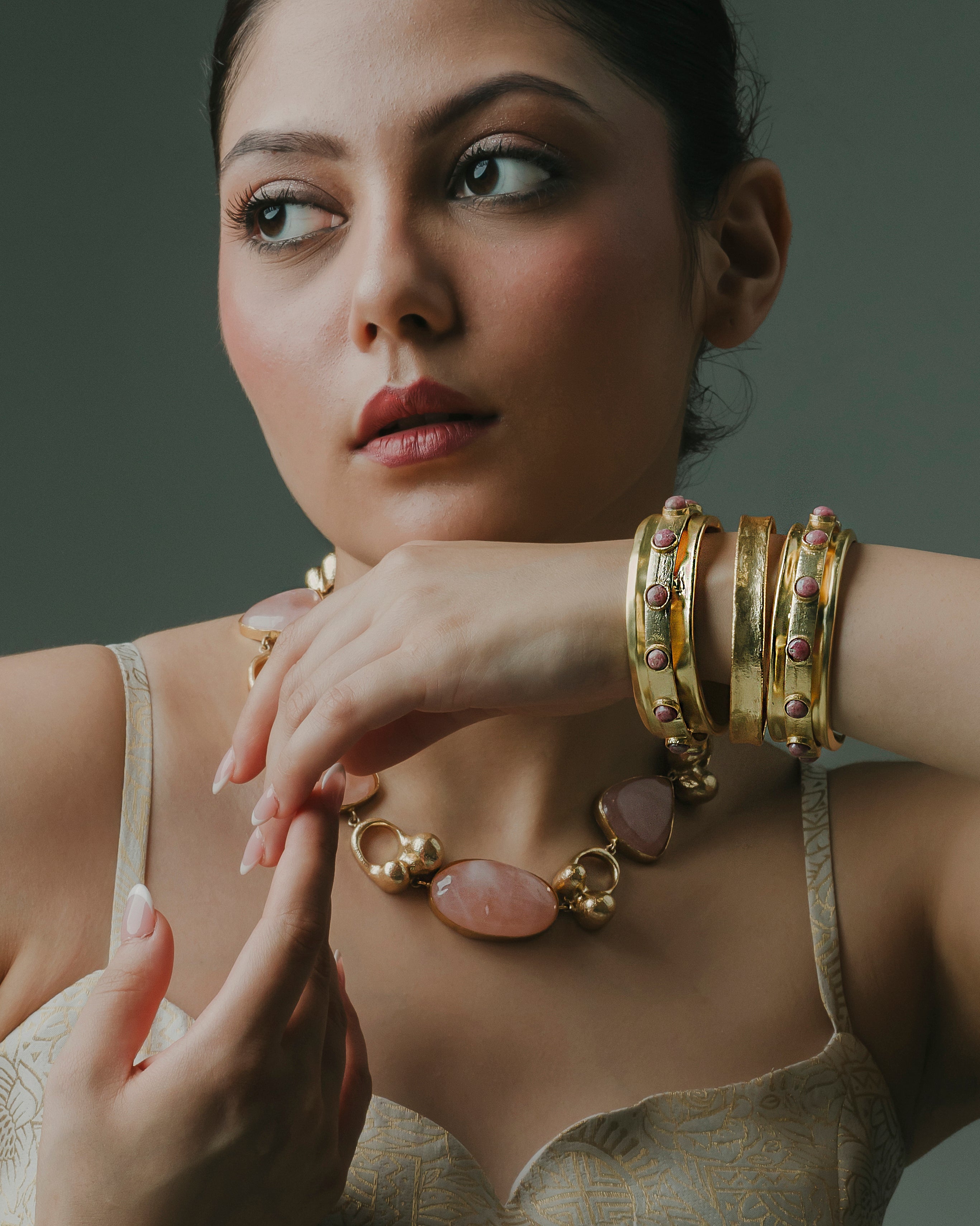 Pink Stone Stack Bracelet kada Set of 3