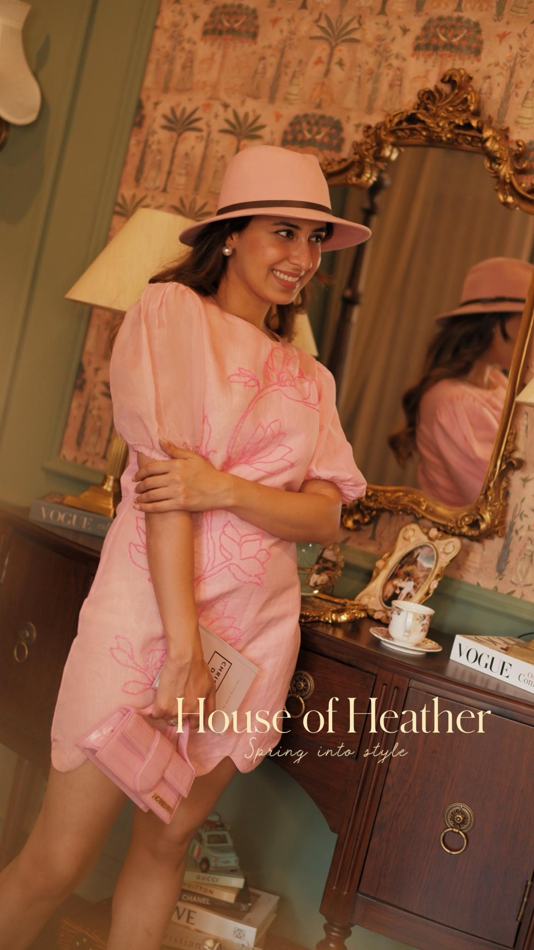 Sania Chadha in Coral Pink Scallop Dress