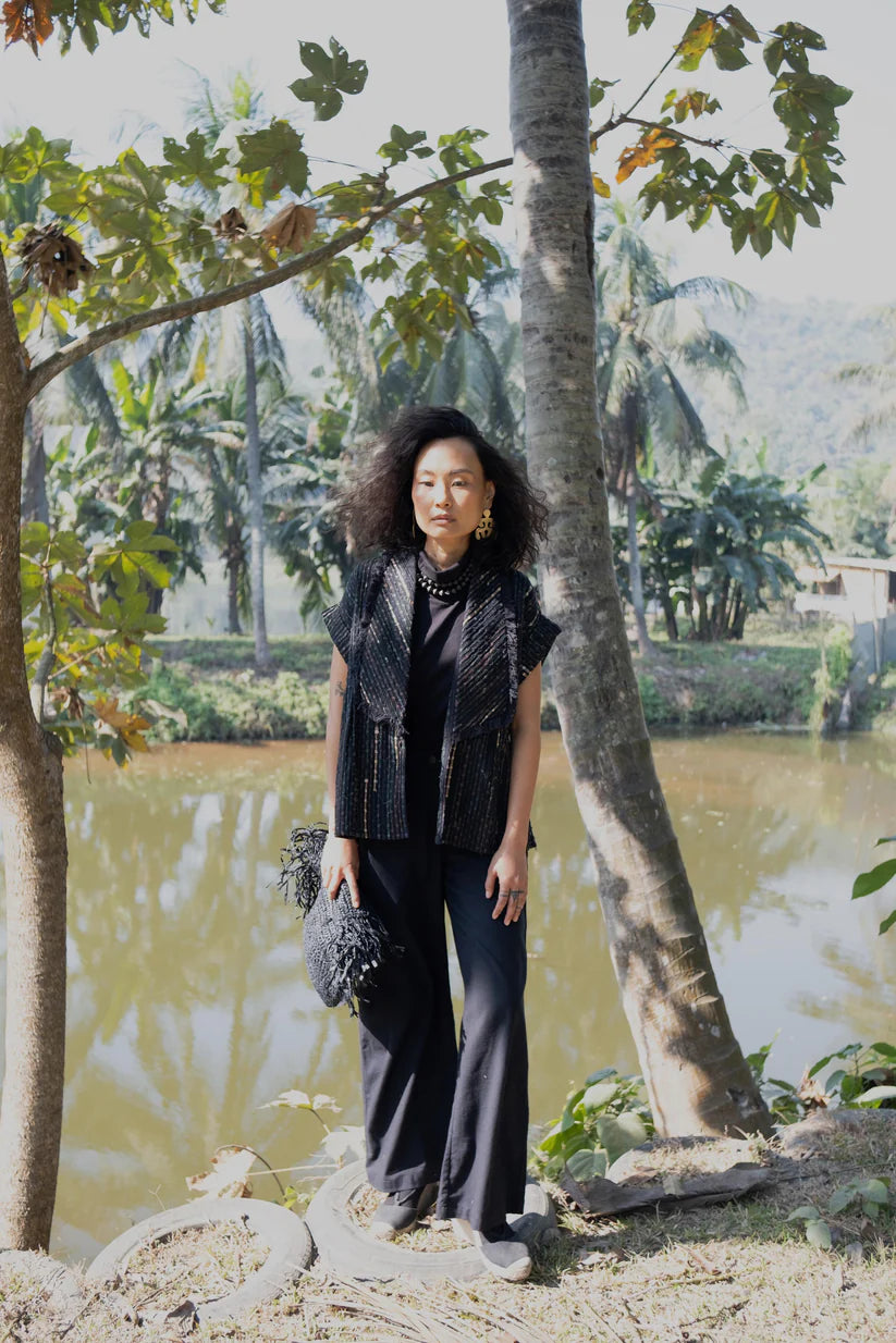 Handwoven Sailor Flared Pants Black