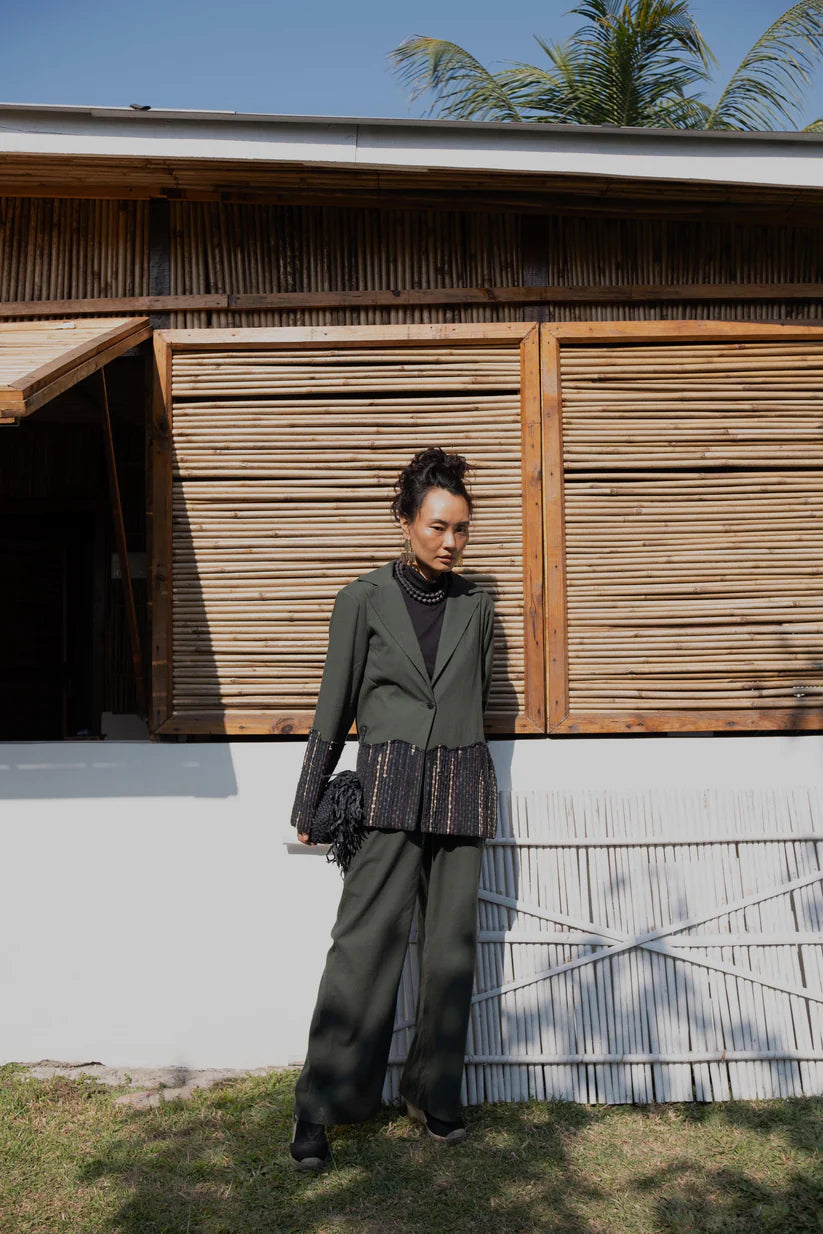Handwoven Sailor Flared Pants Green