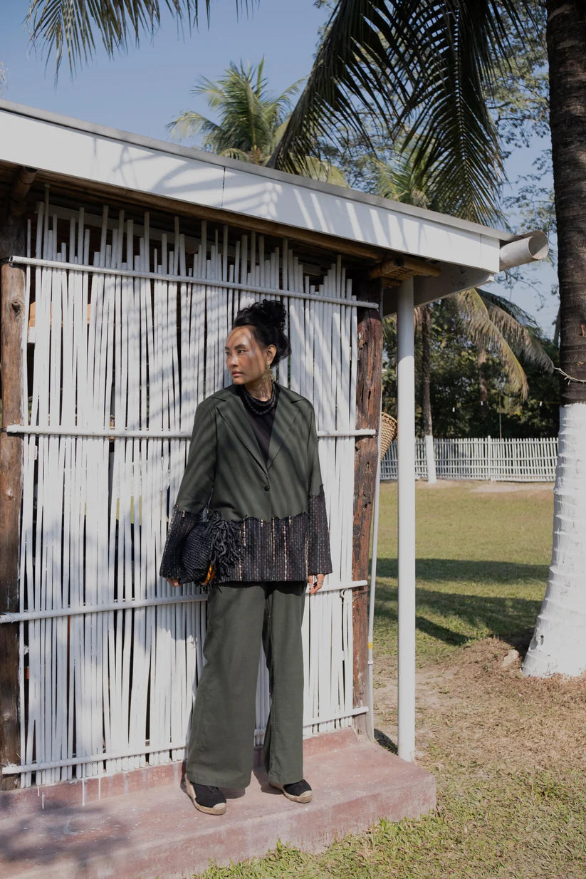 Handwoven Sailor Flared Pants Green