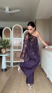 Embroidered One Shoulder Co-ord