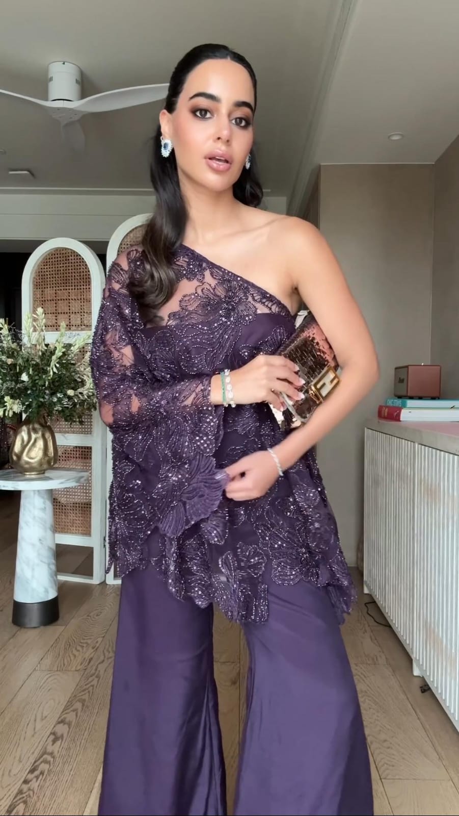 Embroidered One Shoulder Co-ord
