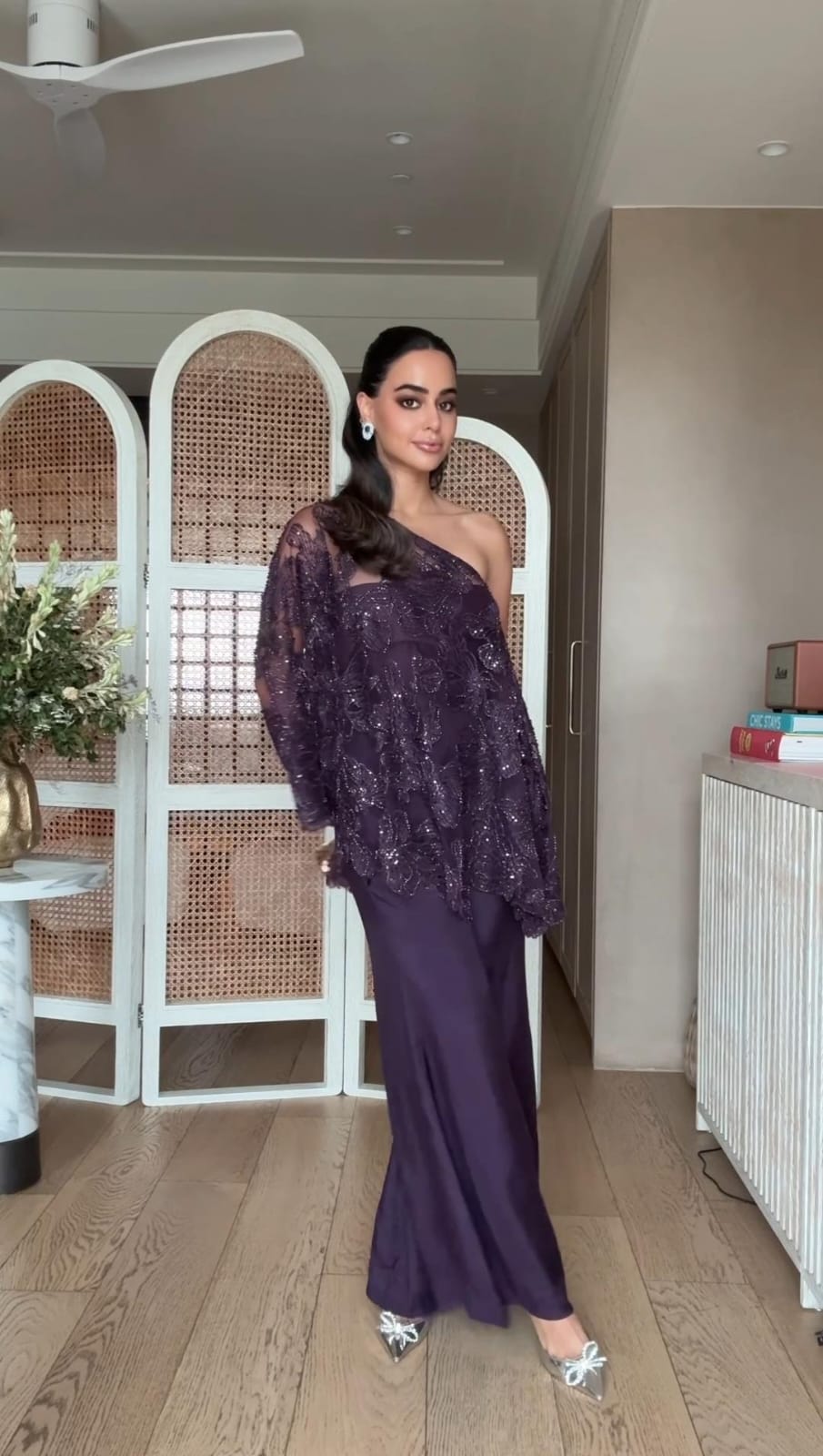 Embroidered One Shoulder Co-ord