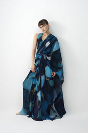 Blue Lagoon Top & Pre-Draped Saree Set