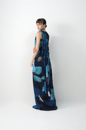 Blue Lagoon Top & Pre-Draped Saree Set