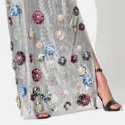 Zahra Floral Chainmail Metallic Silver Kaftan
