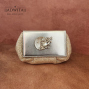 Batua Bag In White & Silver With Crystal Broach