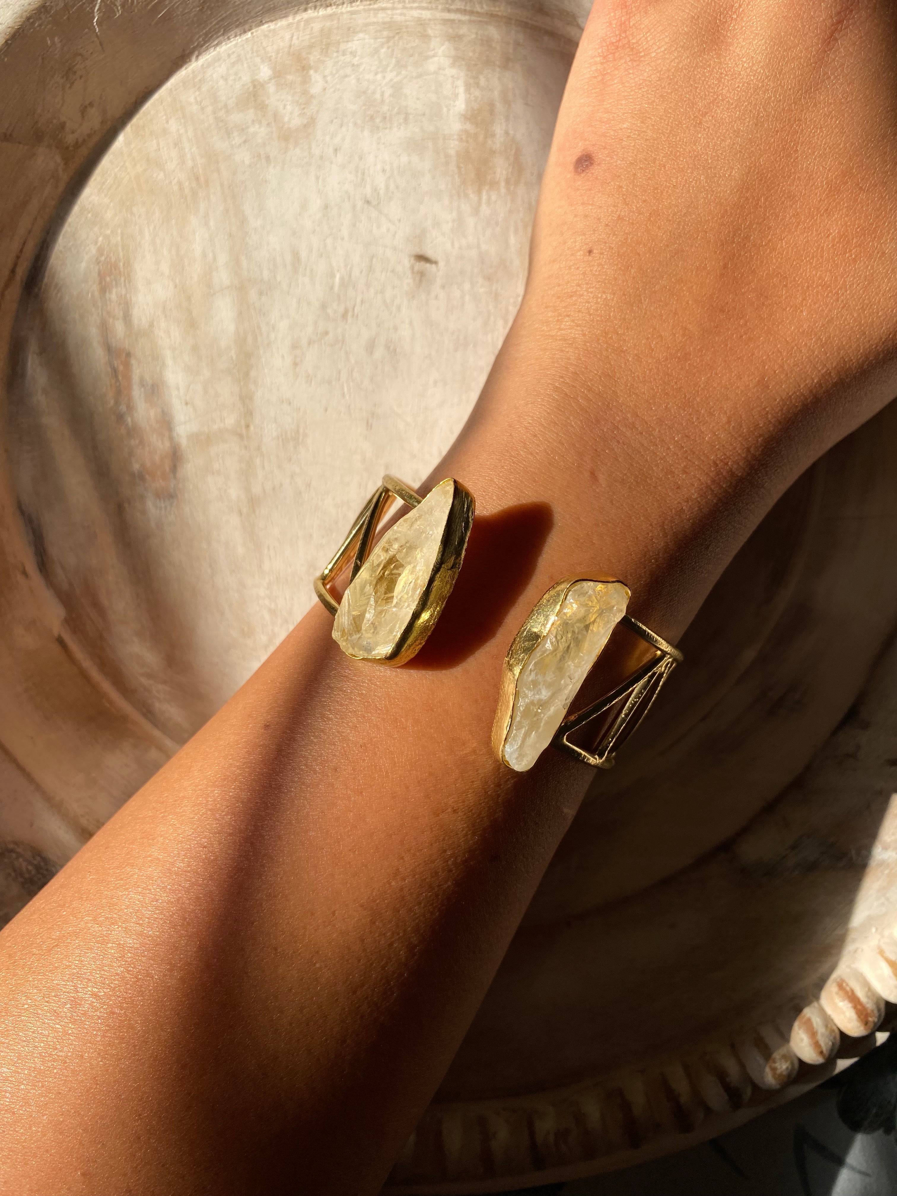 Raw Stone Open Cuff Bracelet white