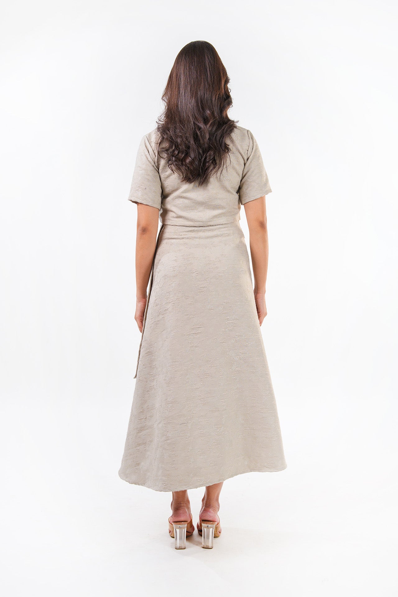 Beaded Beige Jacquard Set