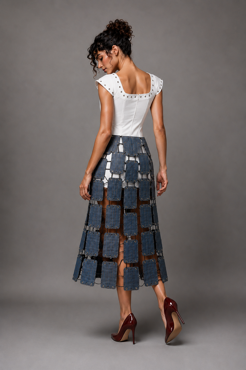 Blue Suspended Tile Skirt Set