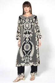 Black Heavily Embroidered Kurta Set