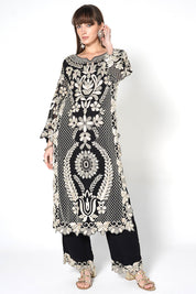 Black Heavily Embroidered Kurta Set