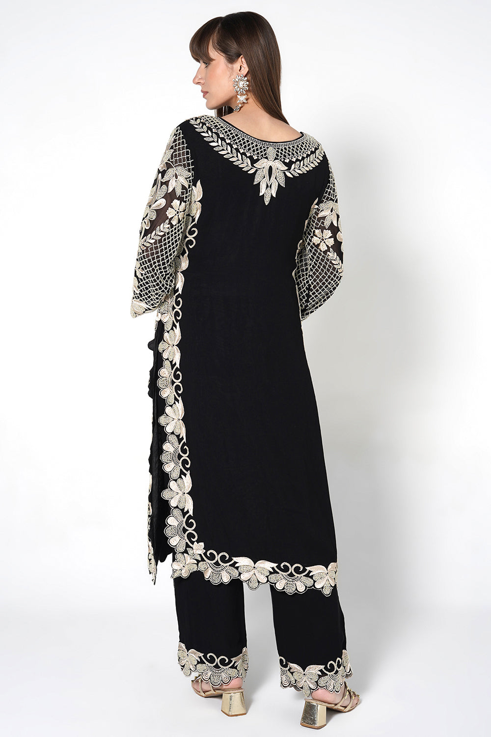 Black Heavily Embroidered Kurta Set