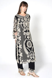 Black Heavily Embroidered Kurta Set