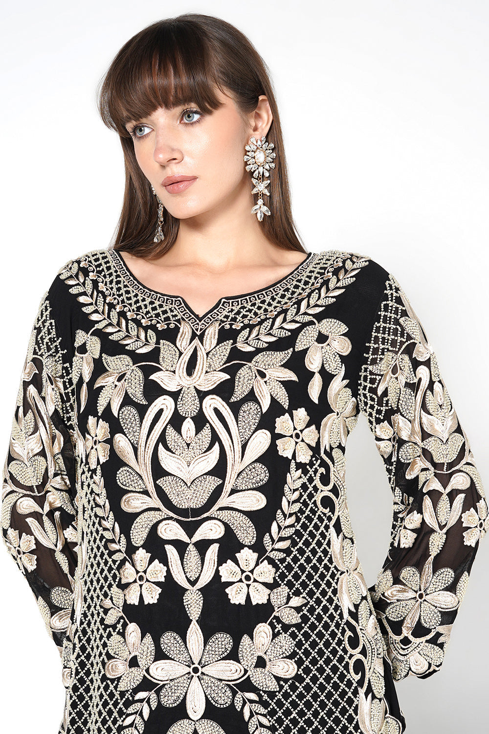Black Heavily Embroidered Kurta Set