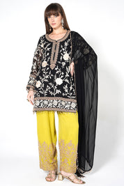 Black Kurta Set With Contrast Straight Pants