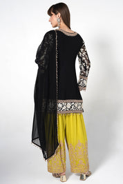 Black Kurta Set With Contrast Straight Pants