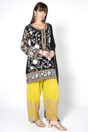 Black Kurta Set With Contrast Straight Pants