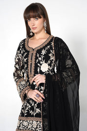 Black Kurta Set With Contrast Straight Pants