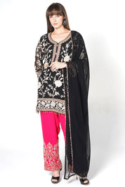Black Kurta Set With Contrast Straight Pants