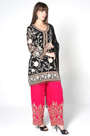 Black Kurta Set With Contrast Straight Pants