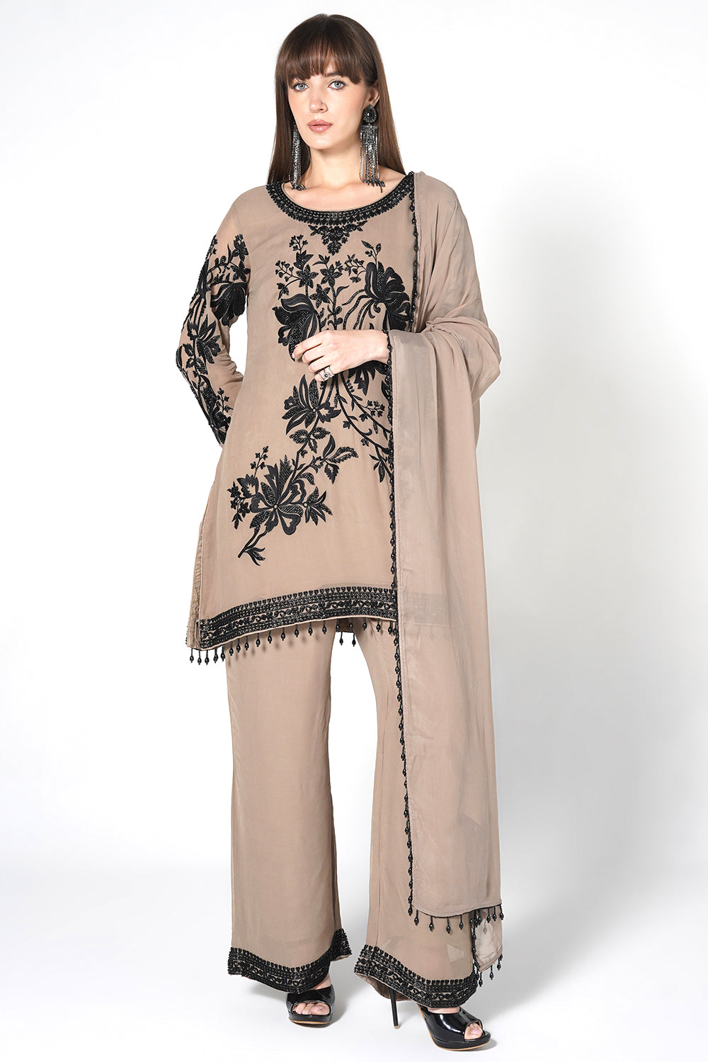 Beige Kurta Set With Matching Dupatta