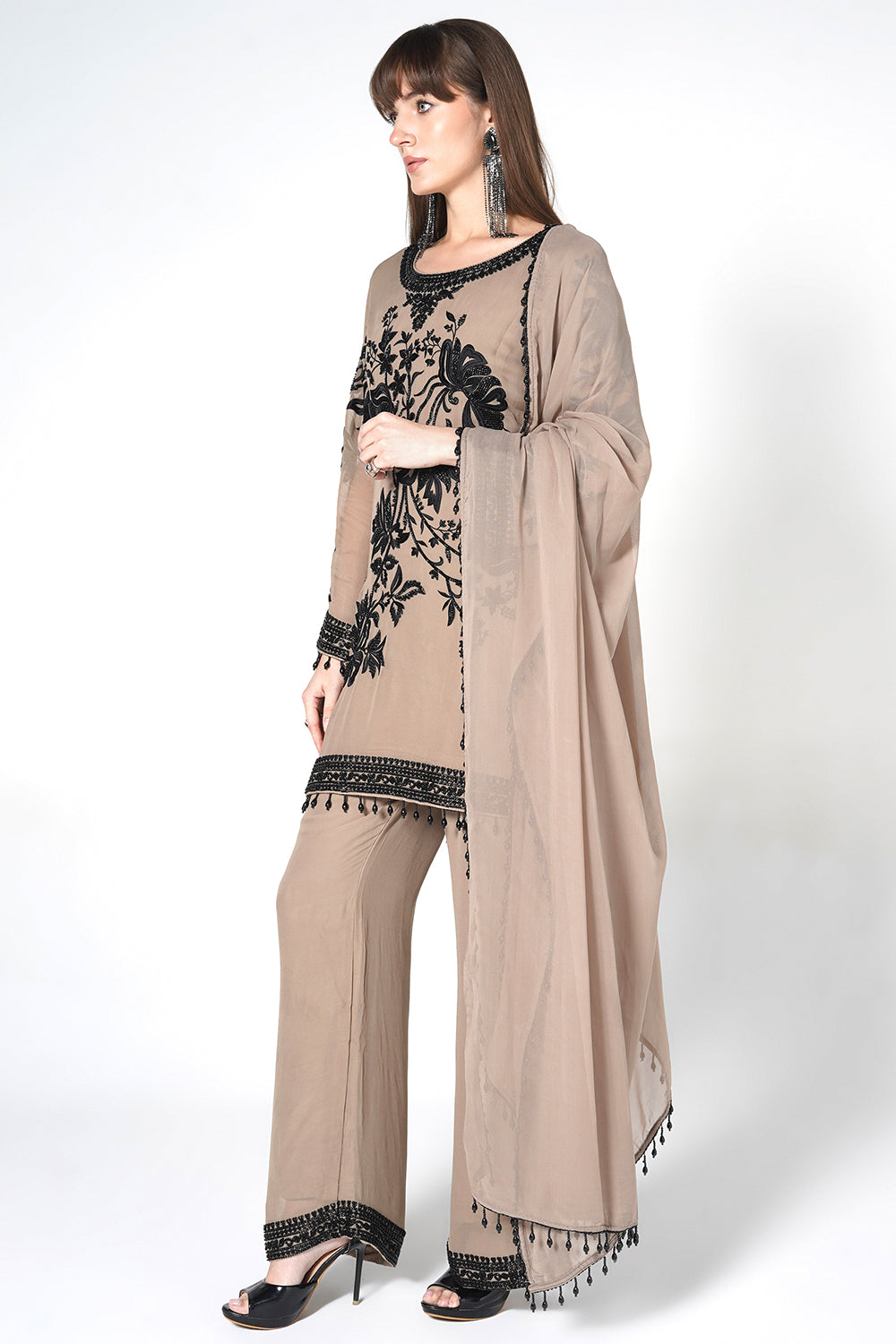 Beige Kurta Set With Matching Dupatta
