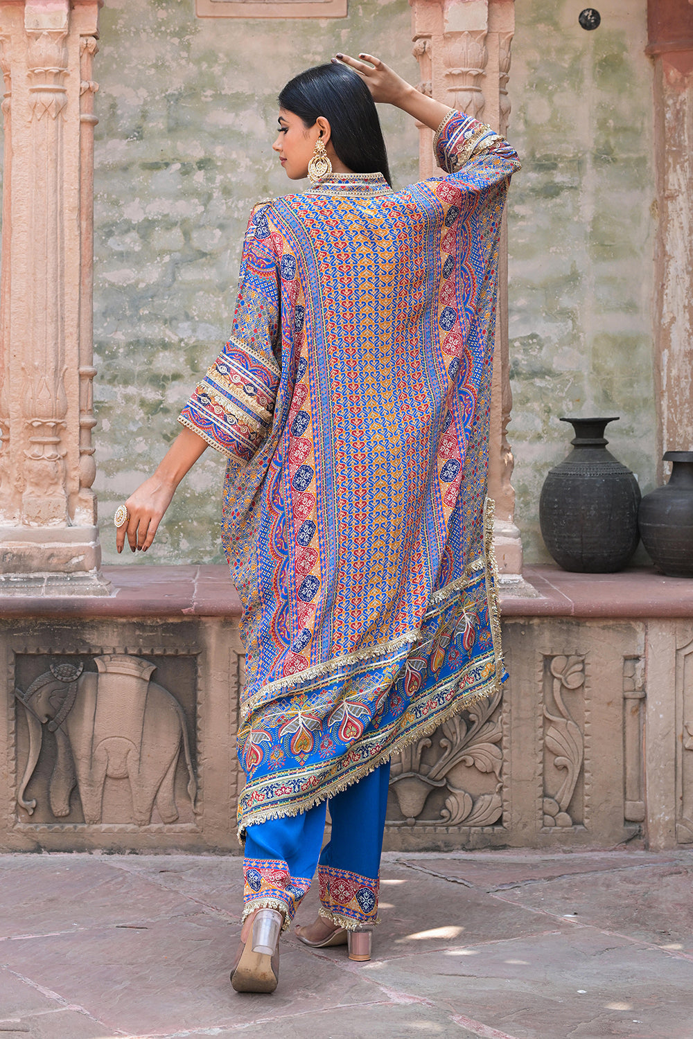 Blue Crepe Kaftan Pant Set