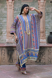 Blue Crepe Kaftan Pant Set