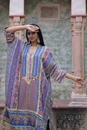 Blue Crepe Kaftan Pant Set